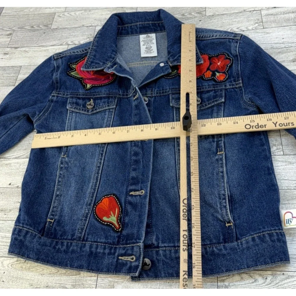 Girls Disney Princess Belle Red‎ Rose Denim Jacket Blue Disney Parks Size 7/8